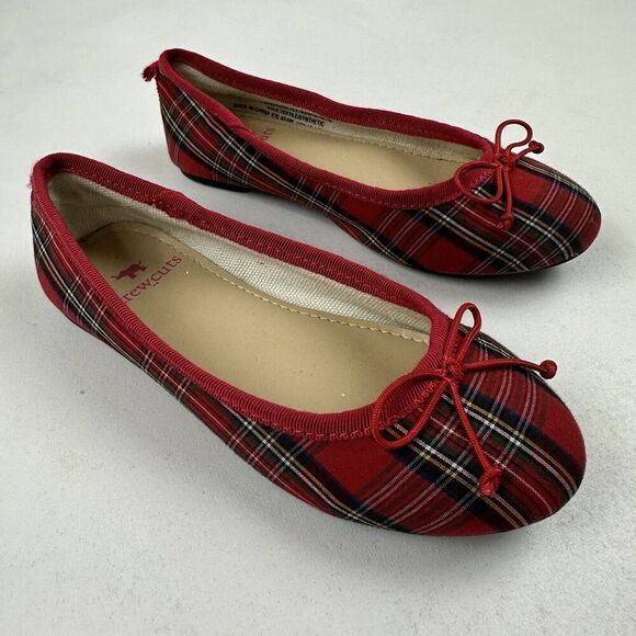 J. Crew Crewcuts Toddler Girls Sz 10c Red Tartan Plaid Ballet Flats Slip On Bow - Picture 2 of 11